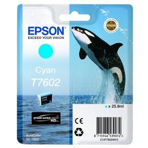 Epson originál ink C13T76024010, T7602, cyan, 25,9ml, 1ks, Epson SureColor SC-P600, azurová