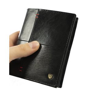 Vertikálna pánska peňaženka s červeným prešívaním, prírodná lícová koža - Rovicky