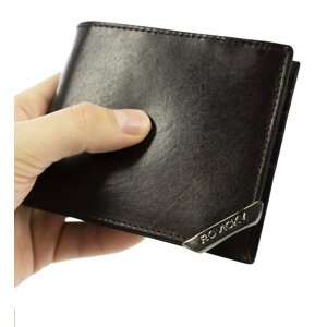 Horizontálna pánska peňaženka so strieborným akcentom, prírodná lícová koža - Rovicky