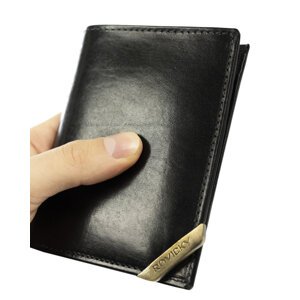 Vertikálna pánska peňaženka so zlatým akcentom, prírodná lícová koža - Rovicky