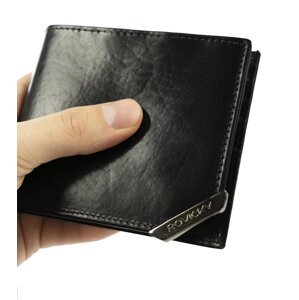 Horizontálna pánska peňaženka so strieborným akcentom, prírodná lícová koža - Rovicky