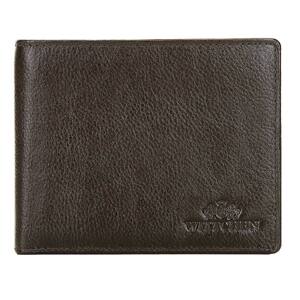 Hnedá kožená peňaženka s výklopným panelom.